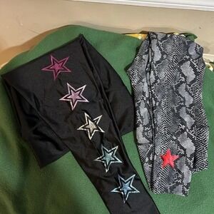 Lot of 2 Pixie Lane Pixielane Lightning Bolt snake & black leggings stars XL